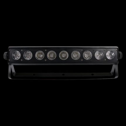 Barra LED a Batteria 9x18W in Prospettiva Frontale su Sfondo Nero