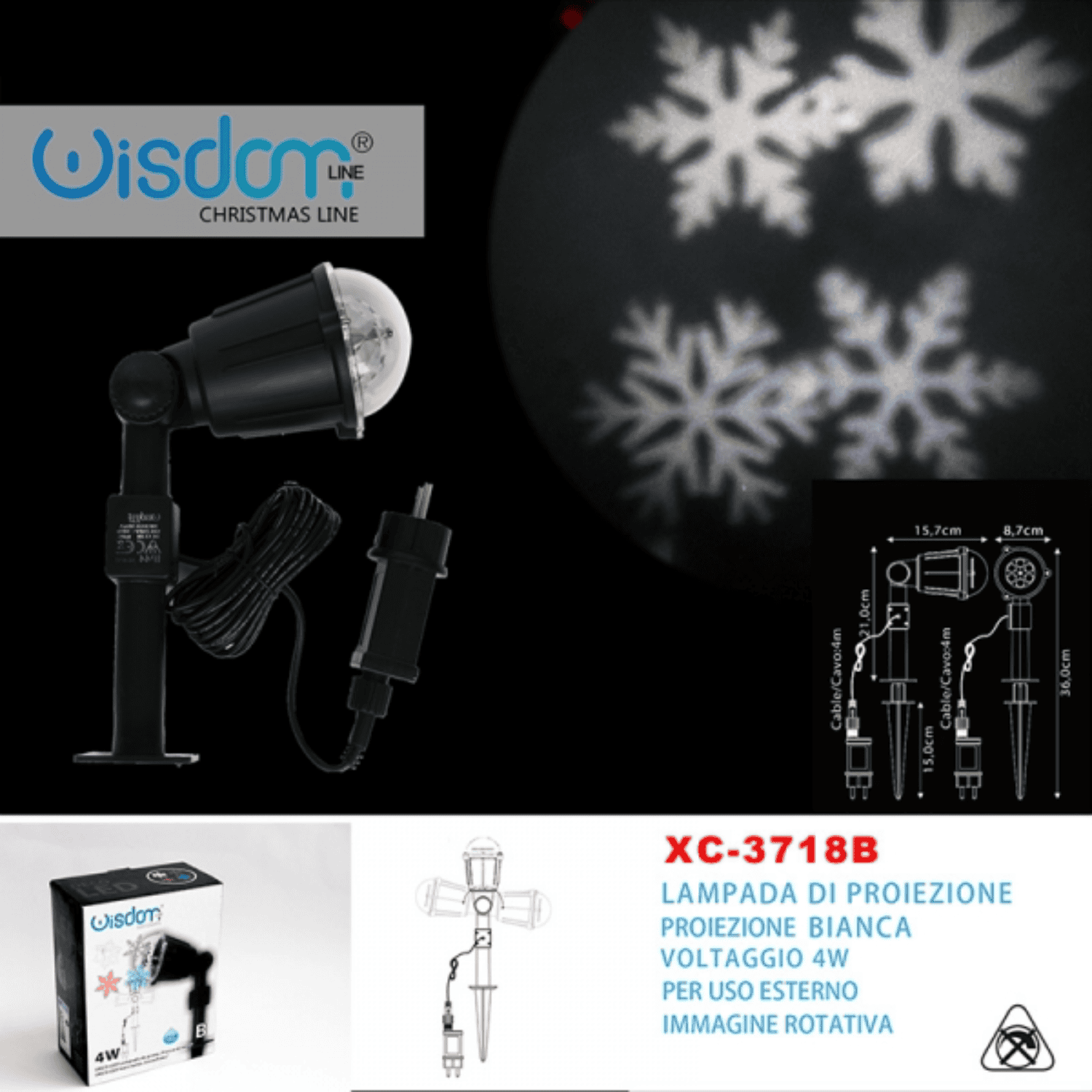 Proiettore Lampada Deco LED RGBW Per Uso Esterno Con Immagini Fiocchi Di Neve Rotanti Natalizie (XC3719) 1 Proiettore Lampada Deco LED RGBW Per Uso Esterno Con Immagini Fiocchi Di Neve Rotanti Natalizie XC3719 1